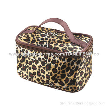 Brick Red Brown Leopard Print Zippered Cosmetic Makeup Bag